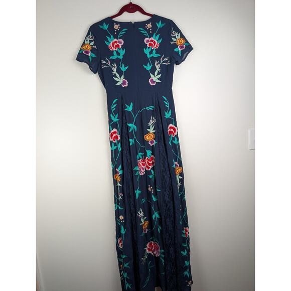 Frick And Frill Navy Floral Embroidered Sheer‎ Lace Maxi Dress Sz 10 - Picture 10 of 14